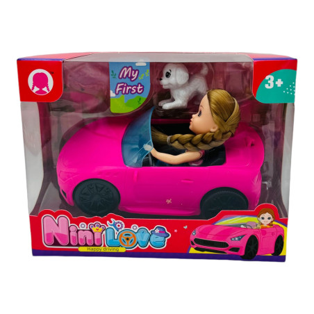 Set papusa cu masinuta si accesorii, Nini Love, 20×14×9cm, +3ani, en-gros