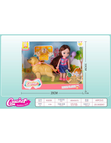 Set Papusa si Animalute (Catel mare+3...