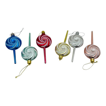 Set 6 Globulete de Craciun, forma de acadea, culori combinate, 17×12cm, en-gros