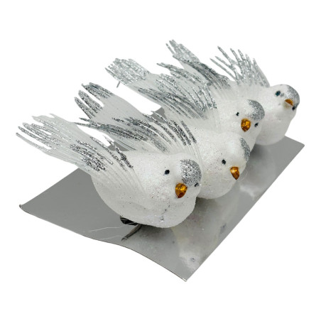 Set 4 Porumbei albi decorativi de Craciun, cu sclipici, 14×10×5.5cm, en-gros