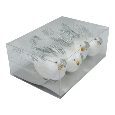 Set 4 Porumbei albi decorativi de Craciun, cu sclipici, 14×10×5.5cm, en-gros