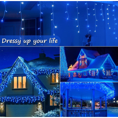 Instalație turturi cu 110 LED-uri, 5 metri, albastru, interconectabilă, en-gros