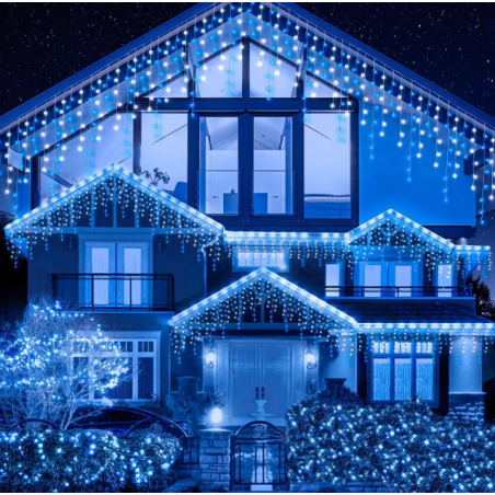 Instalație turturi cu 110 LED-uri, 5 metri, albastru, interconectabilă, en-gros