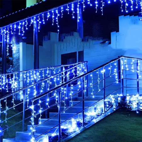 Instalație perdea ploaie 3m lungime x 1m înălțime, 120 LED-uri, albastru, interconectabilă, fir alb, LED colorat, en-gros
