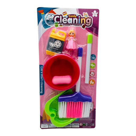 Set de curatenie pentru fetite, cu papusica, multicolor, 47.5×23cm, +3ani, en-gros