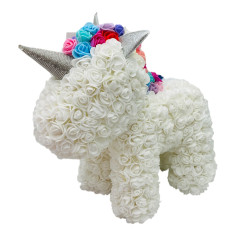 Aranjament floral Unicorn din Săpun,alb, 38x38 cm –...