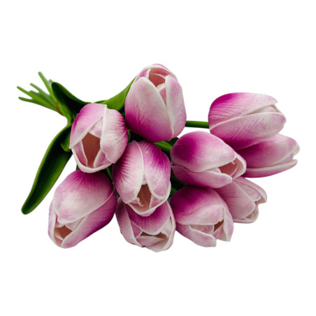 Lalele din Silicon, mov cu alb, 35 cm – Eleganță și Naturalete în Decorul Tău, ENGROS