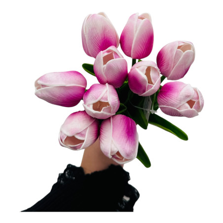 Lalele din Silicon, mov cu alb, 35 cm – Eleganță și Naturalete în Decorul Tău, ENGROS