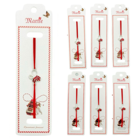 Set 24 de Bratari Martisor, Fluture Gingas, snur rosu elastic, model 2025, en-gros