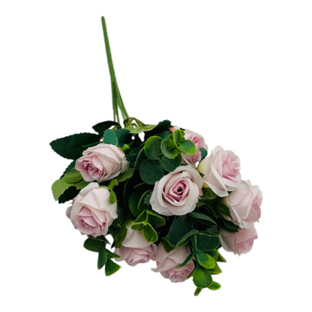 Buchet cu11 trandafiri lila si frunze de eucalipt , un singur fir, 29cm, calitate superioara, en-gros