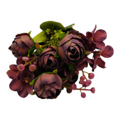 Buchet artificial deosebit cu 6 bujori, 10 flori de...