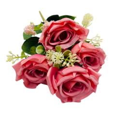Buchet artificial elegant cu 5 trandafiri si boboci flori...