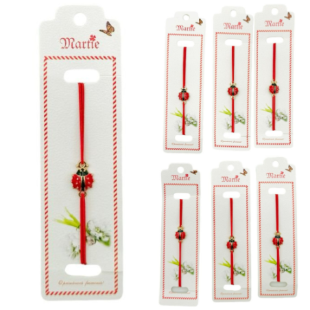 Set 24 de Bratari Martisor, Gargarita Gingasa, snur rosu elastic, model 2025, en-gros