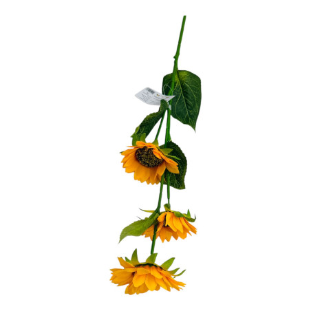 Buchet Floarea- Soarelui artificiala, 3 flori, un singur fir, 62 cm, galben intens, en-gros