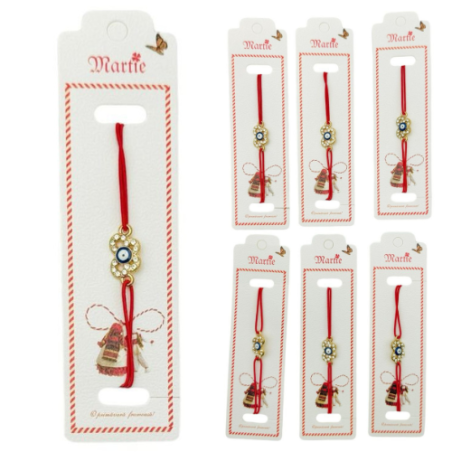 Set 24 de Bratari Martisor, Fluturas Dragalas, snur rosu elastic, model 2025, en-gros