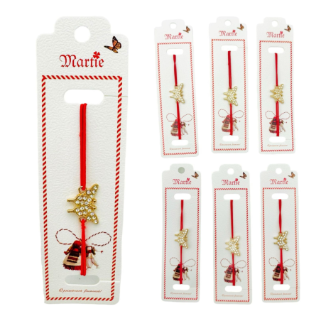 Set 24 de Bratari Martisor, Fluturas Gingas, snur rosu elastic, model 2025, en-gros