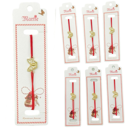 Set 24 de Bratari Martisor, Fluture Dragalas, snur rosu elastic, model 2025, en-gros