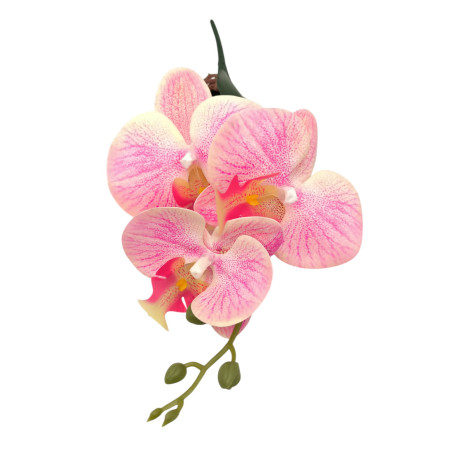 Orhidee Artificiala deosebita, 3 flori duble si 5 boboci, calitate superioara, roz punctat, en-gros
