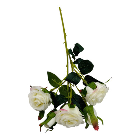 Buchet artificial elegant cu 3 trandafiri si 2 boboci, 44cm, un singur fir, calitate superioara, alb, en-gros