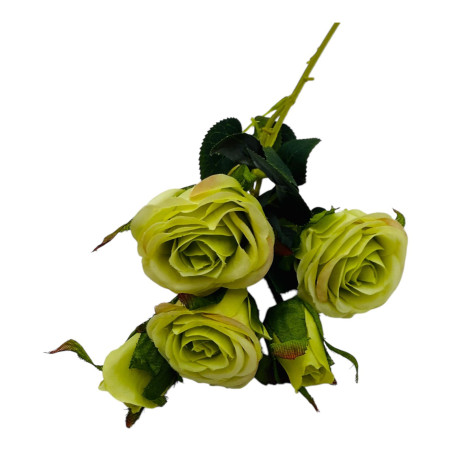 Buchet artificial elegant cu 3 trandafiri si 2 boboci, 44cm, un singur fir, calitate superioara, verde, en-gros