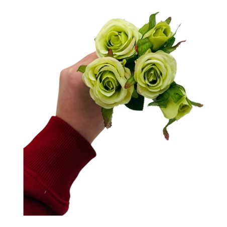 Buchet artificial elegant cu 3 trandafiri si 2 boboci, 44cm, un singur fir, calitate superioara, verde, en-gros