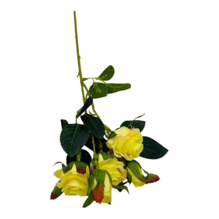 Buchet artificial elegant cu 3 trandafiri si 2 boboci, 44cm, un singur fir, calitate superioara, galben, en-gros