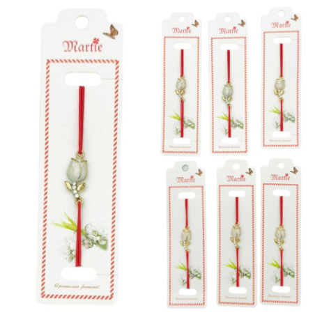 Set 24 de Bratari Martisor, Pure Flower, snur rosu elastic, model 2025, en-gros