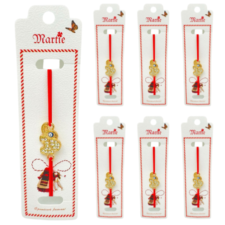 Set 24 de Bratari Martisor, Elefantel Norocos, snur rosu elastic, model 2025, en-gros