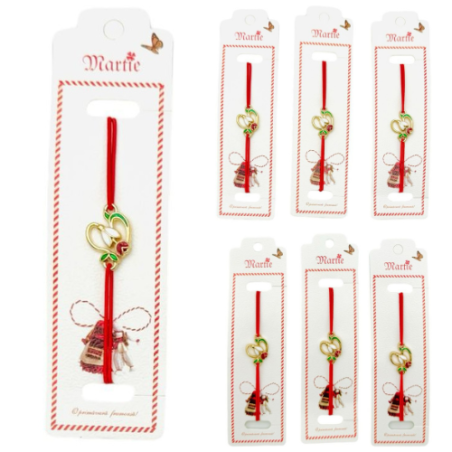 Set 24 de Bratari Martisor, Ghiocel Norocos, snur rosu elastic, model 2025, en-gros