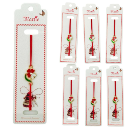 Set 24 de Bratari Martisor, Trifoi Norocos, snur rosu elastic, model 2025, en-gros