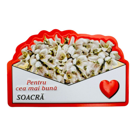Magnet En-gros, Aranjament cu Ghiocei " Pentru cea mai buna SOACRA" 10×7cm