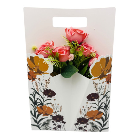 Aranjament floral deosebit cu Buchet de Trandafiri artificiali si boboci diversi, culori combinate, 34×23cm, en-gros