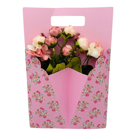 Aranjament floral deosebit cu Buchet de Trandafiri si flori de camelie, diverse culori, 34×23cm, en-gros
