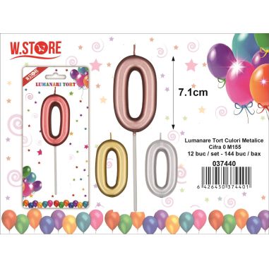 Lumanare pentru Tort Cifra 0, culori metalice, M155, 7.1cm