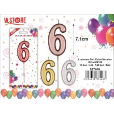 Lumanare pentru Tort Cifra 6, culori metalice, M155, 7.1cm