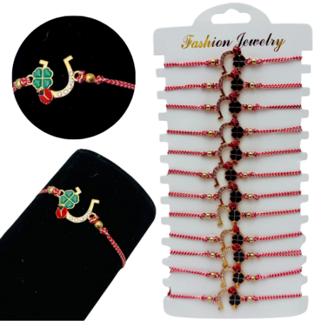 Set en-gros 12 bratari Martisor Potcoava norocoasa, cu margele si snur reglabil