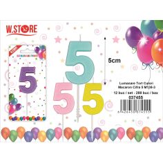 Lumanare pentru Tort Cifra 5, M138-3, culori macaron, 5cm