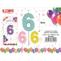 Lumanare pentru Tort Cifra 6, M138-3, culori macaron, 5cm