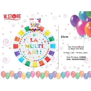 Set 6 Farfurii de Petrecere LA MULTI ANI, 23×23cm, multicolor
