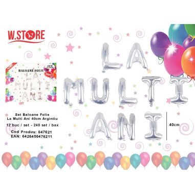 Set baloane din folie LA MULTI ANI, Argintiu, 40cm