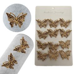 Set 12 brose Martisor en-gros, Fluturasi aurii cu perle,...
