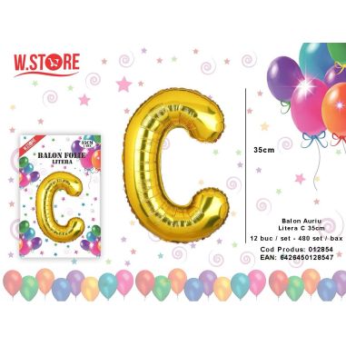 Balon litera C din folie metalizata, auriu, 35cm