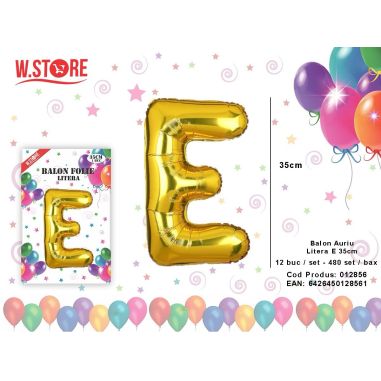Balon litera E din folie metalizata, auriu, 35cm