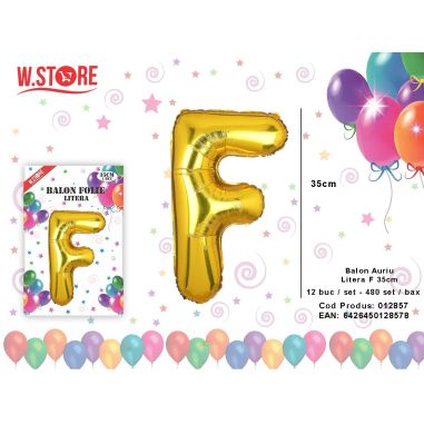 Balon litera F din folie metalizata, auriu, 35cm