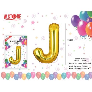 Balon litera J din folie metalizata, auriu, 35cm