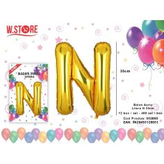 Balon litera N din folie metalizata, auriu, 35cm