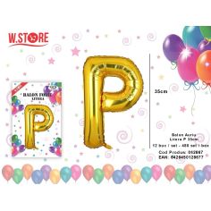 Balon litera P din folie metalizata, auriu, 35cm
