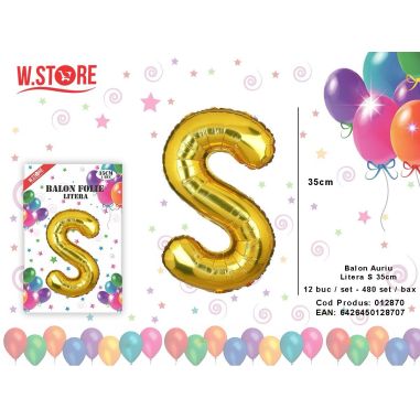Balon litera S din folie metalizata, auriu, 35cm