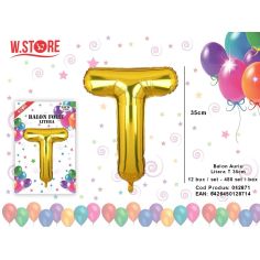 Balon litera T din folie metalizata, auriu, 35cm