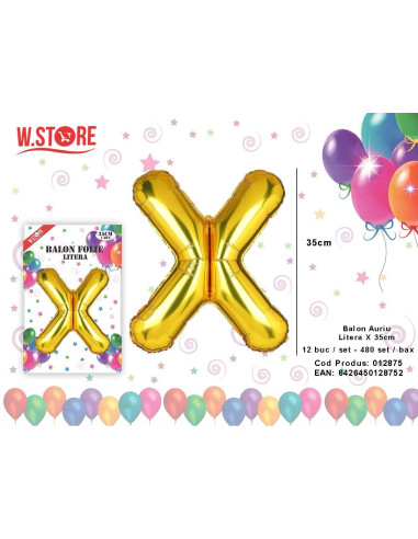 Balon litera X din folie metalizata, auriu, 35cm